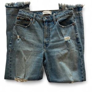 Abercrombie High Rise Mom Jean Fringe Hem